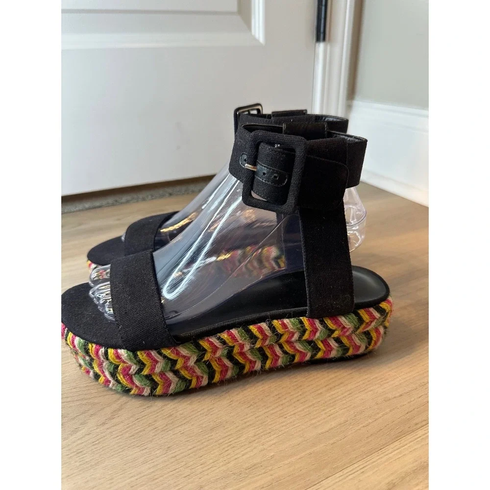 House of‎ Harlow 1960 Black Multi Color Woven Espadrille Platform Sandals 8.5